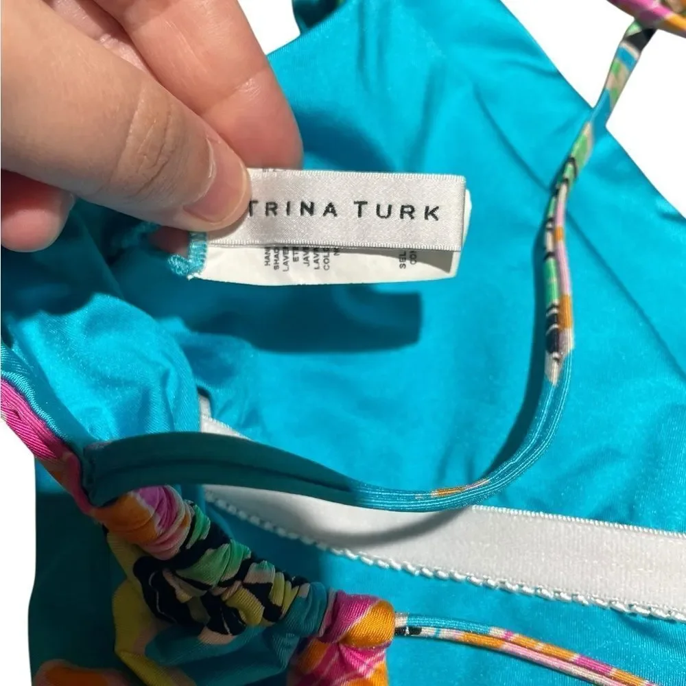 Trina Turk Poppy Belted Plunge One Piece Swimsuit Size‎ 12